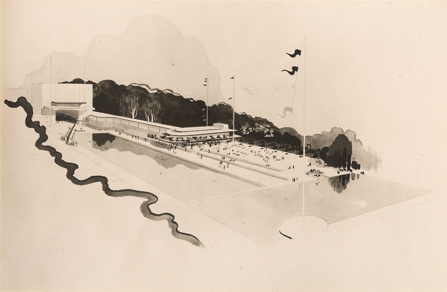 Aerial Perspective of a Swimming Pool