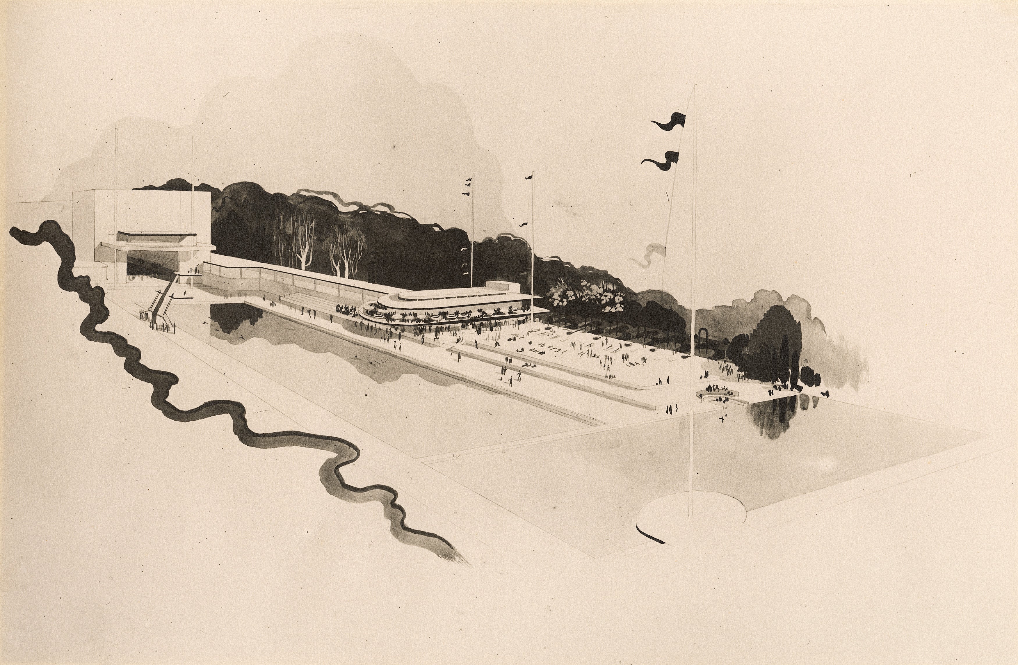 Aerial Perspective of a Swimming Pool