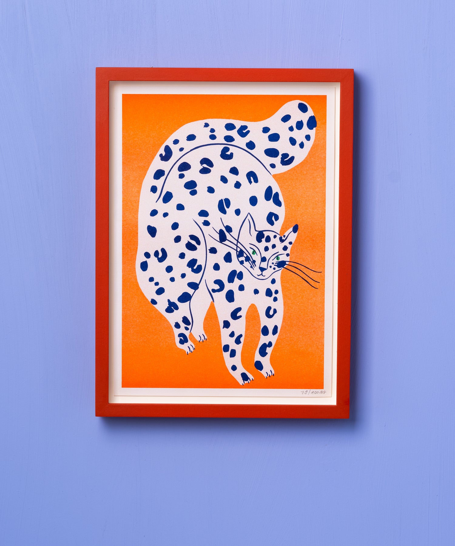 Blue Spotted Cat with Orange Background